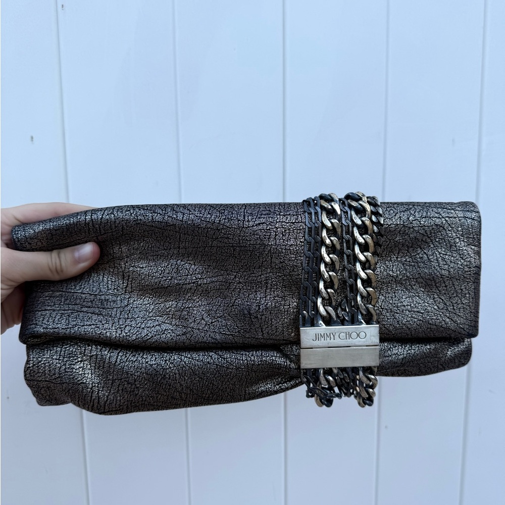 Jimmy Choo Bronze Clutch with Chain Accent